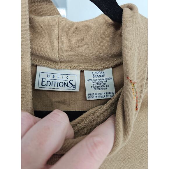 Basic Editions Womens Sz L Long Sleeve Turtleneck T Shirt Beige w/ Embroidered - Picture 3 of 4